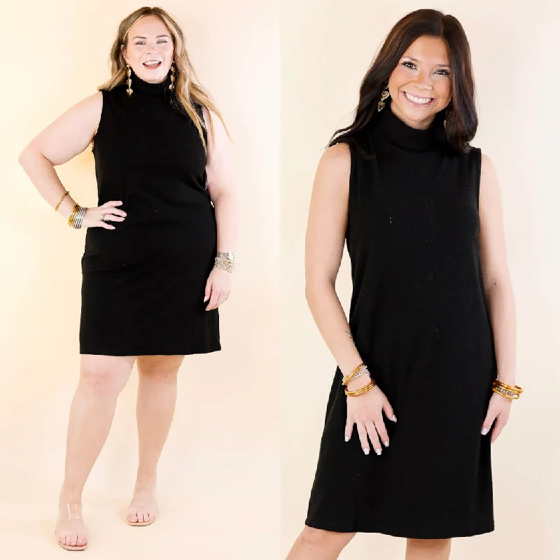 One Love Tank Sweater Dress with Turtle Neck in Black Open Front Closed Front Wrap Front