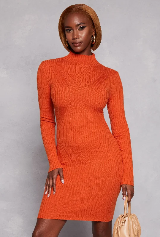 Mock Neck Long Sleeve Sweater Dress Hooded Caped Shawl Collar