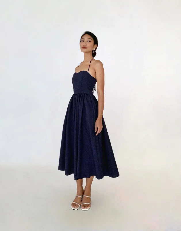 Pamela dress (MIDNIGHT BLUE) Off-the-shoulder Chic Trendy