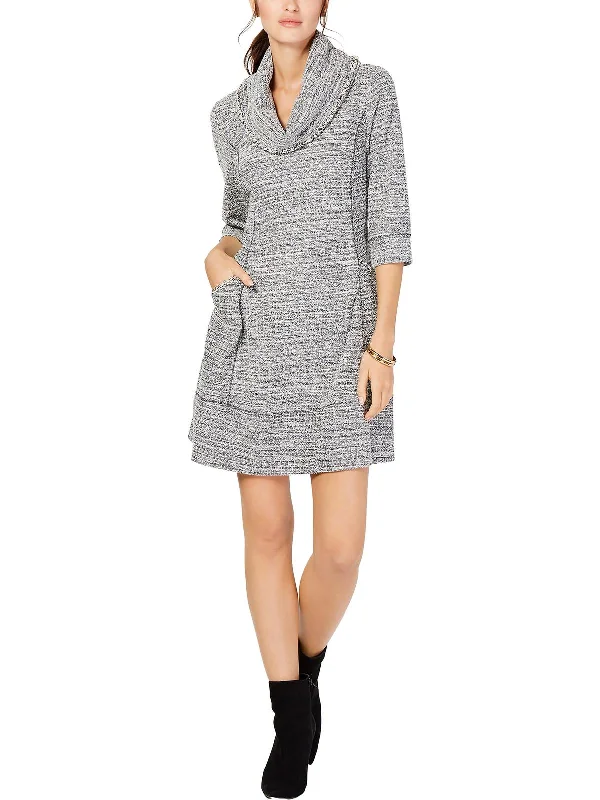 Petites Womens Cowlneck Comfy Sweaterdress Open Front Closed Front Wrap Front