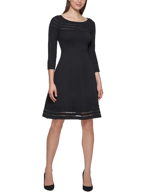 Petites Womens Illusion Mini Sweaterdress Satin Fabric Silk Fabric Chiffon Fabric