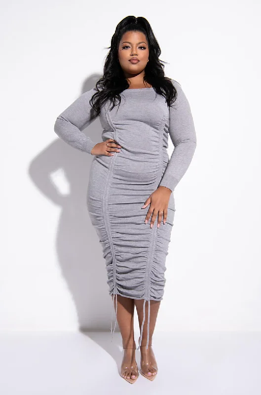 PLUS FALL IN LOVE AGAIN OFF THE SHOULDER SWEATER DRESS HEATHER GREY Oversized Loose Flowy