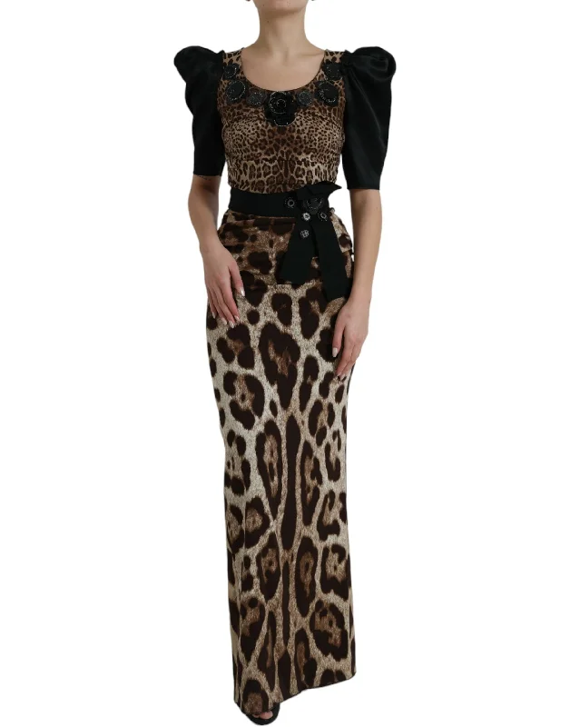 Silk Leopard Embellished Long Dress Tunics Spring floral