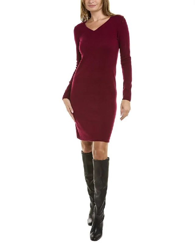 sofiacashmere V-Neck Cashmere Sweaterdress Mesh Blend Leather Blend Suede Blend