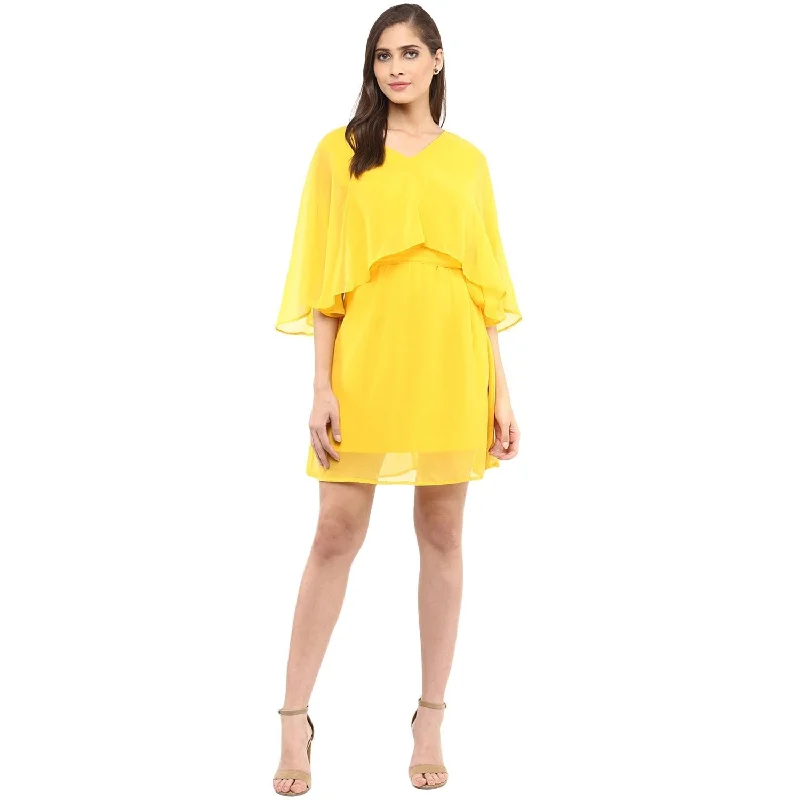 Women's Solid Cape Design Dress - Pannkh Tunics Designer luxury