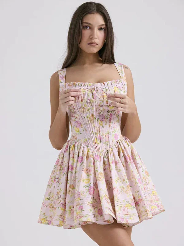 Summer Dress - New sexy and elegant floral print suspender waist dress Tunics Plaid country Summer Dress - New sexy and elegant floral print suspender waist dress Tunics Plaid country