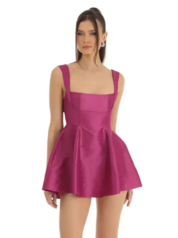 Square Neck Neck Waist Bow Knot Sling Swing Dress Tunics Fall fleece