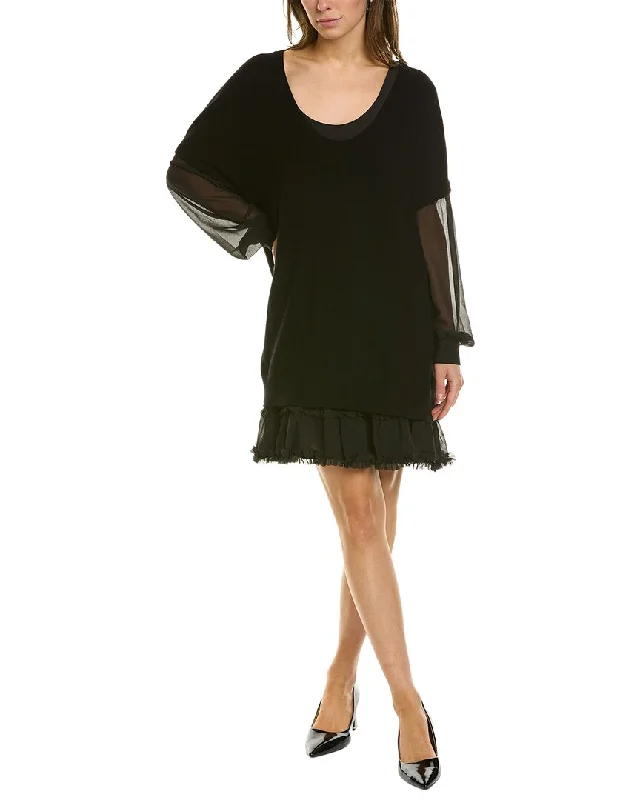 TWINSET Combo Wool-Blend Sweaterdress Real Fur Shearling Chenille