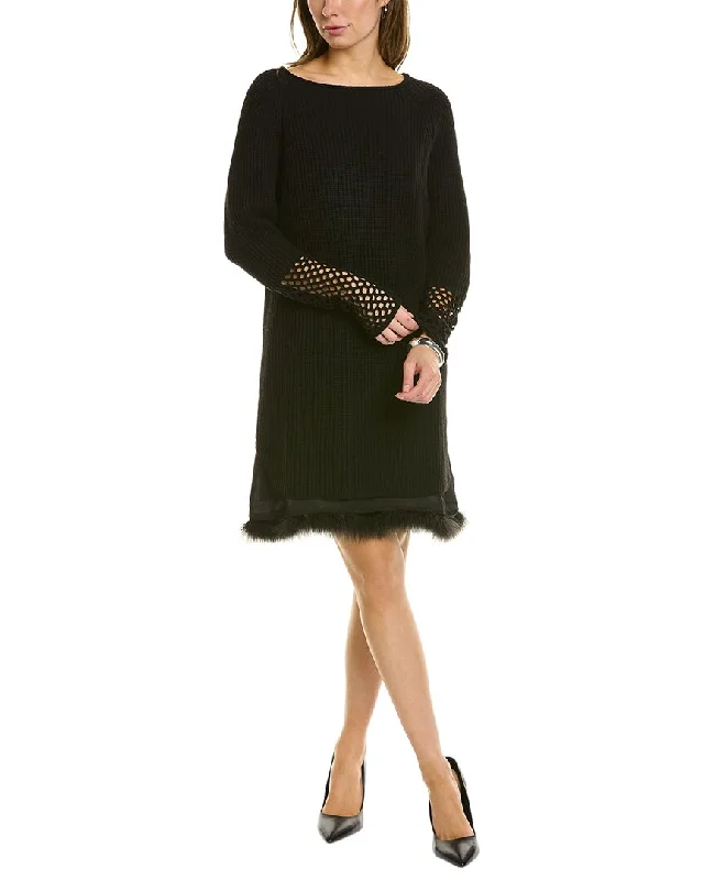TWINSET Layered Wool & Cashmere-Blend Sweaterdress Faux Fur Fabric Real Fur Fabric Shearling Fabric TWINSET Layered Wool & Cashmere-Blend Sweaterdress Faux Fur Fabric Real Fur Fabric Shearling Fabric