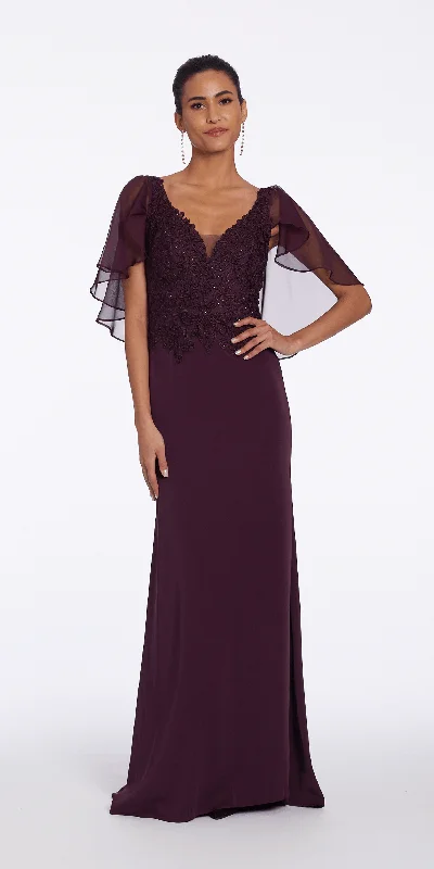 V Neck Crepe and Chiffon Capelet Dress Halter Neckline Beach