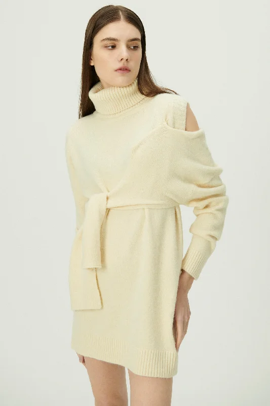 Victoria Tie Front Sweater Dress Silk Blend Satin Velvet