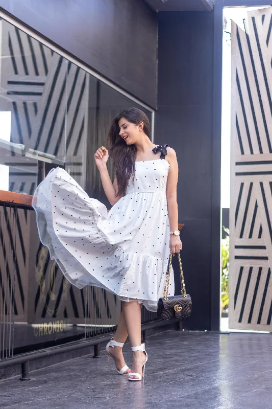 Women's White Polka Dot Long Dress (1pc set) - Label Shaurya Sanadhya Tunics Versatile all-occasion Women's White Polka Dot Long Dress (1pc set) - Label Shaurya Sanadhya Tunics Versatile all-occasion