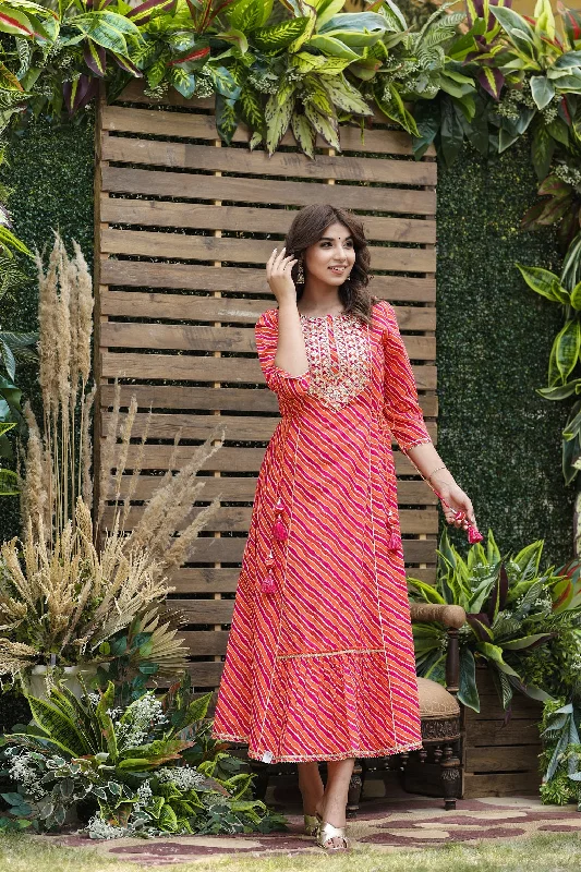 Women's Cotton Cambric Red Printed Flared Festive Long Dress - Juniper Maxi Flowy Bohemian Women's Cotton Cambric Red Printed Flared Festive Long Dress - Juniper Maxi Flowy Bohemian