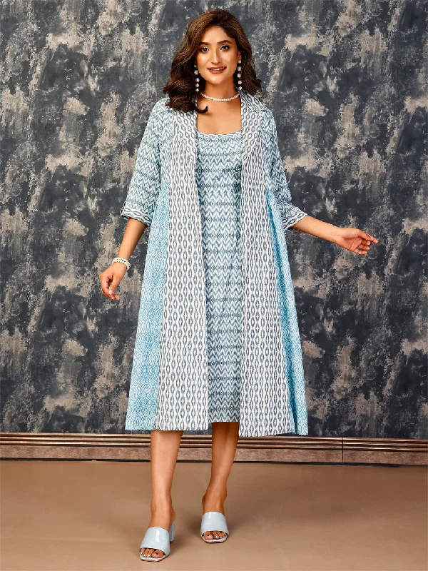 Women's Sky Blue Bamboo Blended Dress With Cape - Komarri Boatneck Modish Everyday