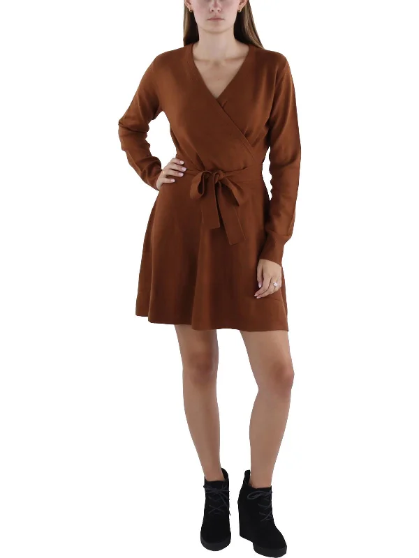 Womens Above Knee Surplice Sweaterdress Oversized Loose Flowy