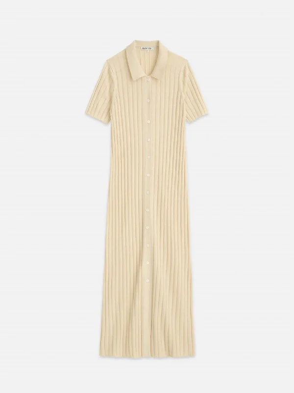 Women's Alice Ribbed Sweater Dress In Ivory Cashmere Blend Cotton Blend Poly Blend