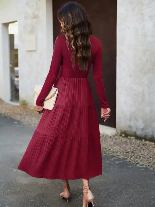 Women’s Autumn Long Dress Temperament Commuting V-neck Long-sleeve Temperament Elegant Dress Tunics Sophisticated sleek Women’s Autumn Long Dress Temperament Commuting V-neck Long-sleeve Temperament Elegant Dress Tunics Sophisticated sleek