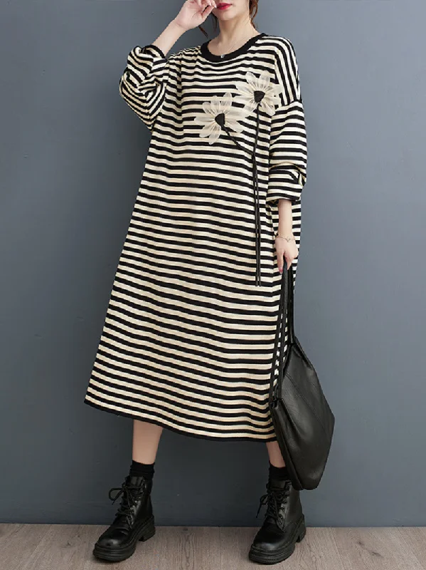 Women's Beauty Knitted Sweater Flower Midi Dress Casual Formal Business
