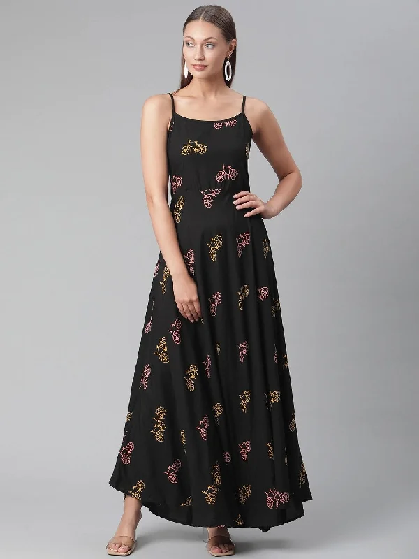 Women's Black Rayon Long Dress - Noz2Toz Tunics Exclusive limited