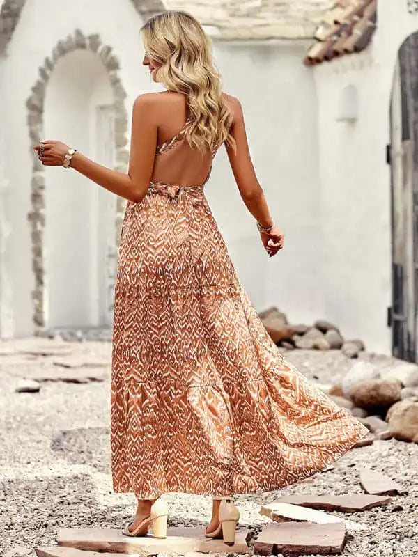 Women’s Bohemian Halter Neck Waist Design Pattern Casual Holiday Dress Casual Short Summer Women’s Bohemian Halter Neck Waist Design Pattern Casual Holiday Dress Casual Short Summer