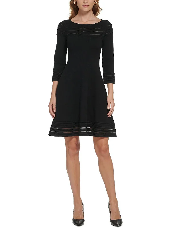 Womens Knit Mesh Striped Sweaterdress Graphic Sweater Embroidered Appliqued