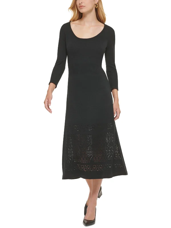 Womens Knit Scoop Neck Sweaterdress Chenille Brocade Lace