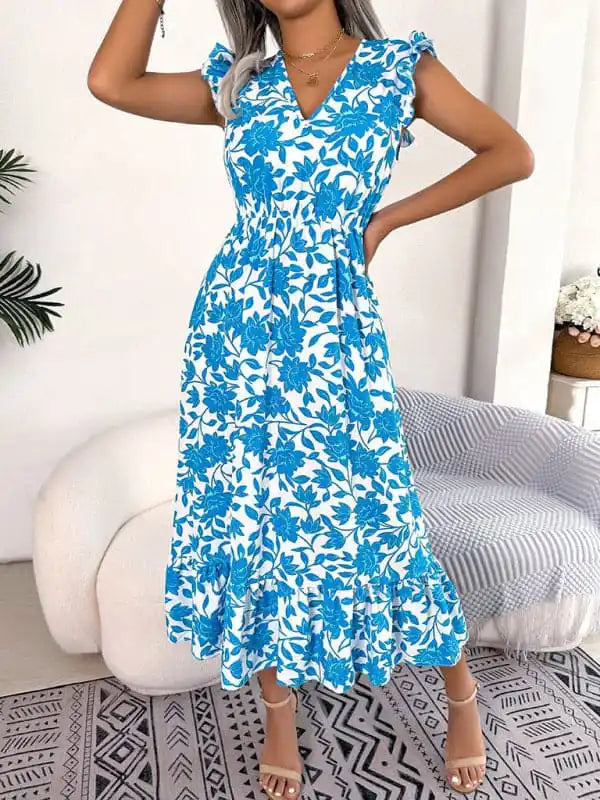 Women’s printed V-neck floral waistband holiday dress Tunics Top rated