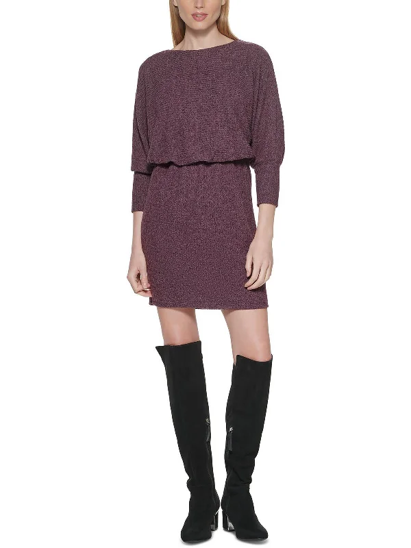 Womens Ribbed Knit Blouson Sweaterdress Anti-Pilling Anti-Shrink Durable