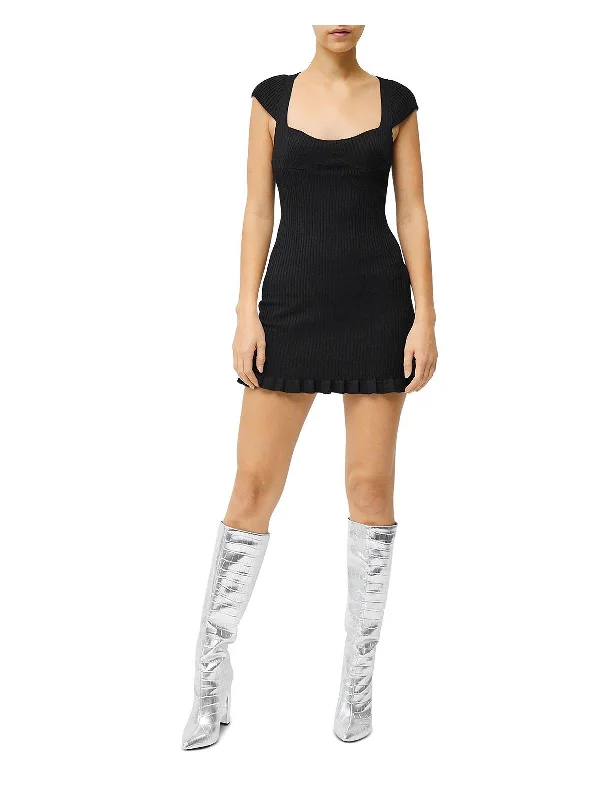 Womens Ribbed Knit Mini Sweaterdress Machine Wash Dry Clean Hand Wash
