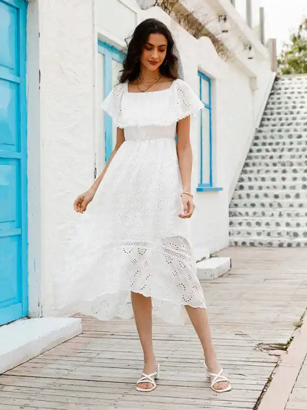 Women’s Solid Color Lace Off Shoulder Long Dress Shift Classic Vintage