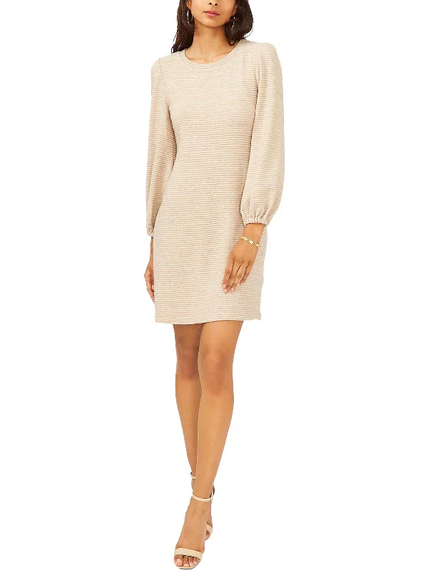 Womens Striped Blouson Sleeve Sweaterdress Jersey Fabric Tulle Fabric Batik Fabric