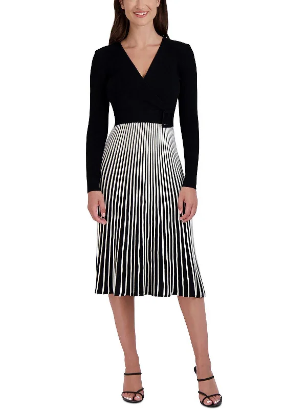 Womens Surplice Tea Sweaterdress Herringbone Houndstooth Plaid