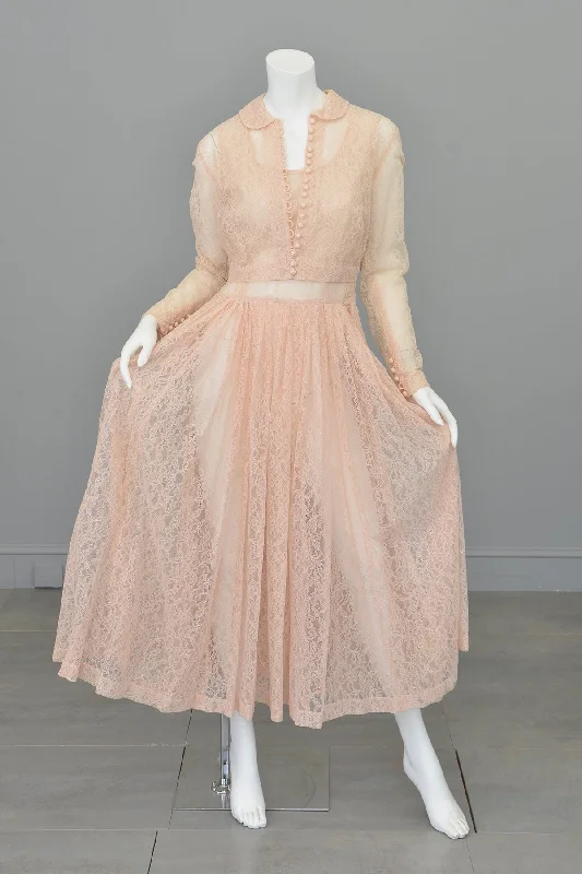 1940s 50s Sheer Light Pink Embroidered Lace Victorian Style Jacket Blouse Collared Jacket Crew Neck Jacket Turtle Neck Jacket 1940s 50s Sheer Light Pink Embroidered Lace Victorian Style Jacket Blouse Collared Jacket Crew Neck Jacket Turtle Neck Jacket