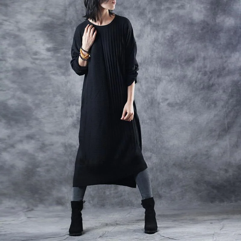 2018 black knit dresses oversize o neck long knit sweaters casual asymmetric pullover Sarouel Sleeve Pullover
