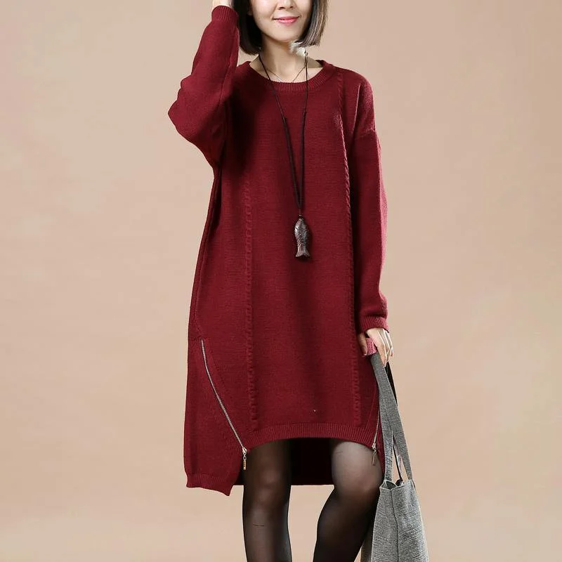 2018 burgundy sweater dress spring fashion long sweaters women side zipper pullover Short Puff Sleeve 2018 burgundy sweater dress spring fashion long sweaters women side zipper pullover Short Puff Sleeve
