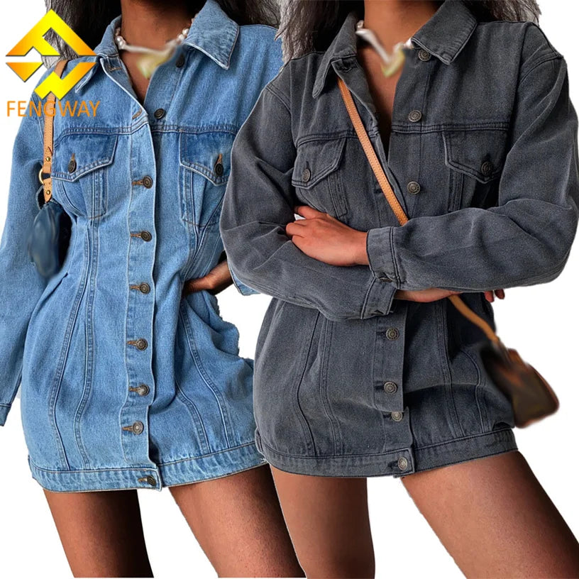 Fall Fashion Long Sleeve Denim Jacket Dress Women Slim Fit Casual Dress Turndown Collar Button Denim Dress Insulated Jacket Fitted Jacket Loose Jacket Fall Fashion Long Sleeve Denim Jacket Dress Women Slim Fit Casual Dress Turndown Collar Button Denim Dress Insulated Jacket Fitted Jacket Loose Jacket
