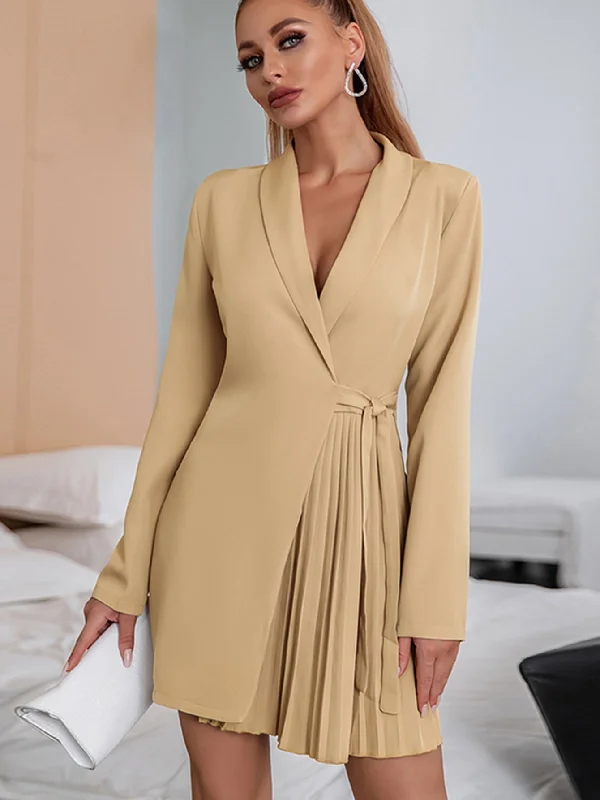 KittenAlarm - Shawl Collar Pleated Panel Knot Side Blazer Dress Women's Print Jacket
