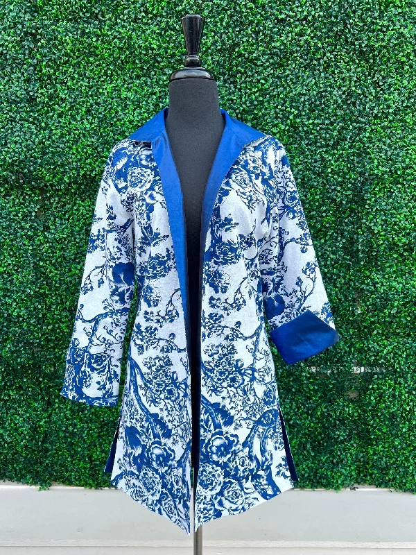 Toile Print Jacket Zip Front Button Front Snap Front