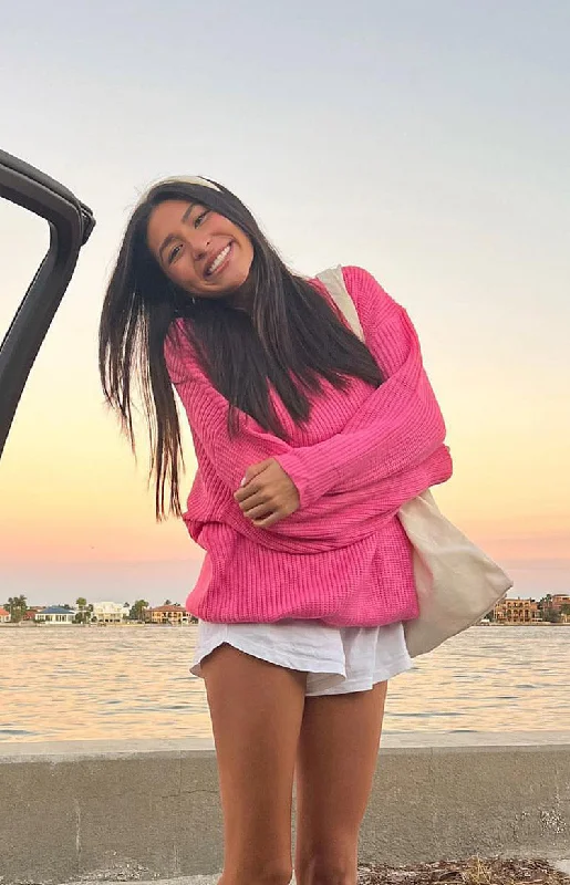 Adaline Pink Oversized Sweater Dress Toggled Drawstring Belted