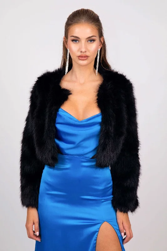 Alessia Shaggy Faux Fur Jacket - Black Mesh Jacket Canvas Jacket Denim Jacket