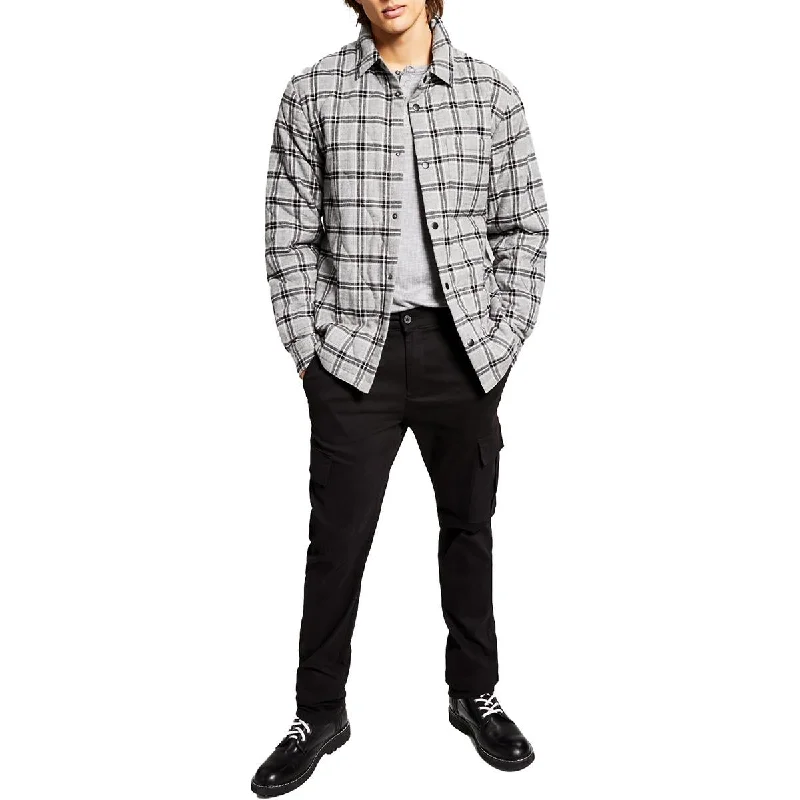 And Now This Mens Flannel Plaid Shirt Jacket Tailored Jacket Straight Jacket A-Line Jacket And Now This Mens Flannel Plaid Shirt Jacket Tailored Jacket Straight Jacket A-Line Jacket