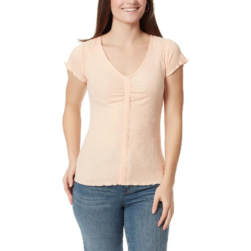 Anne Klein Sport Womens Emerson V Neck Ruched Pullover Top Open Front Cardigan