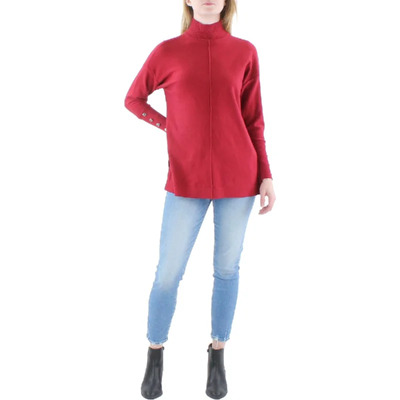 Anne Klein Womens Mock Collar Ribbed Trim Pullover Sweater Zipper Front Cardigan