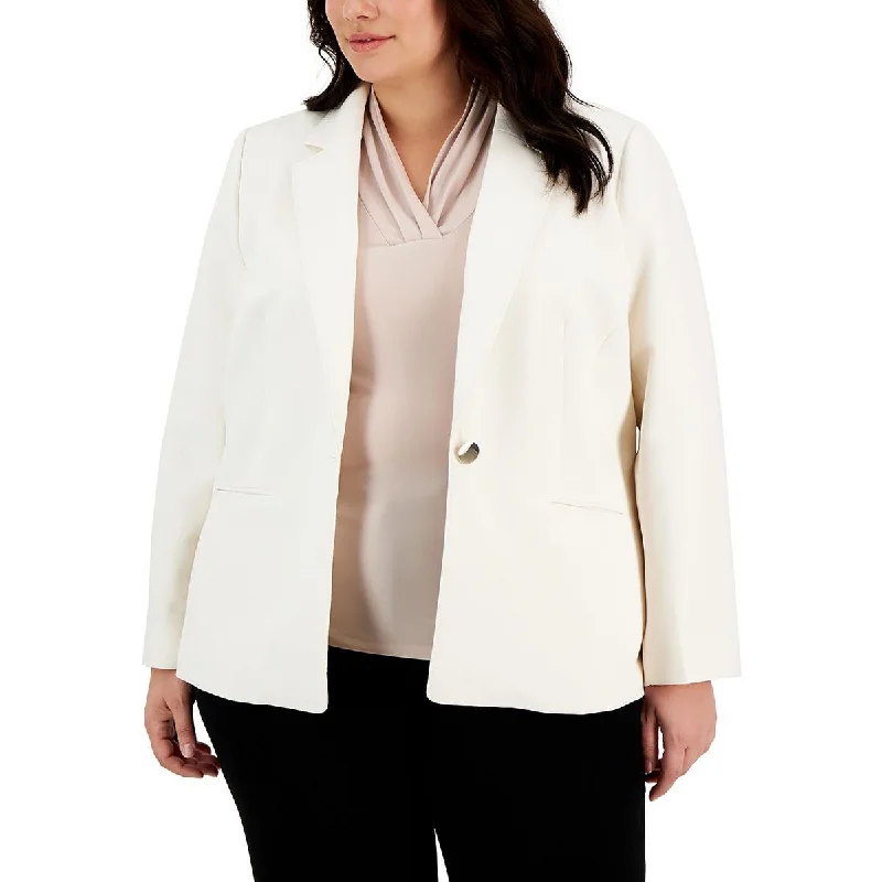 Anne Klein Womens Plus Solid Crepe One-Button Blazer Women's Plaid Suit