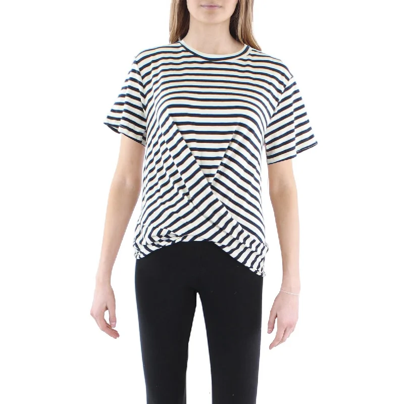 Anthropologie Maronie Womens Striped Tie Back T-Shirt Notch Collar Peter Pan Collar Cowl Neck