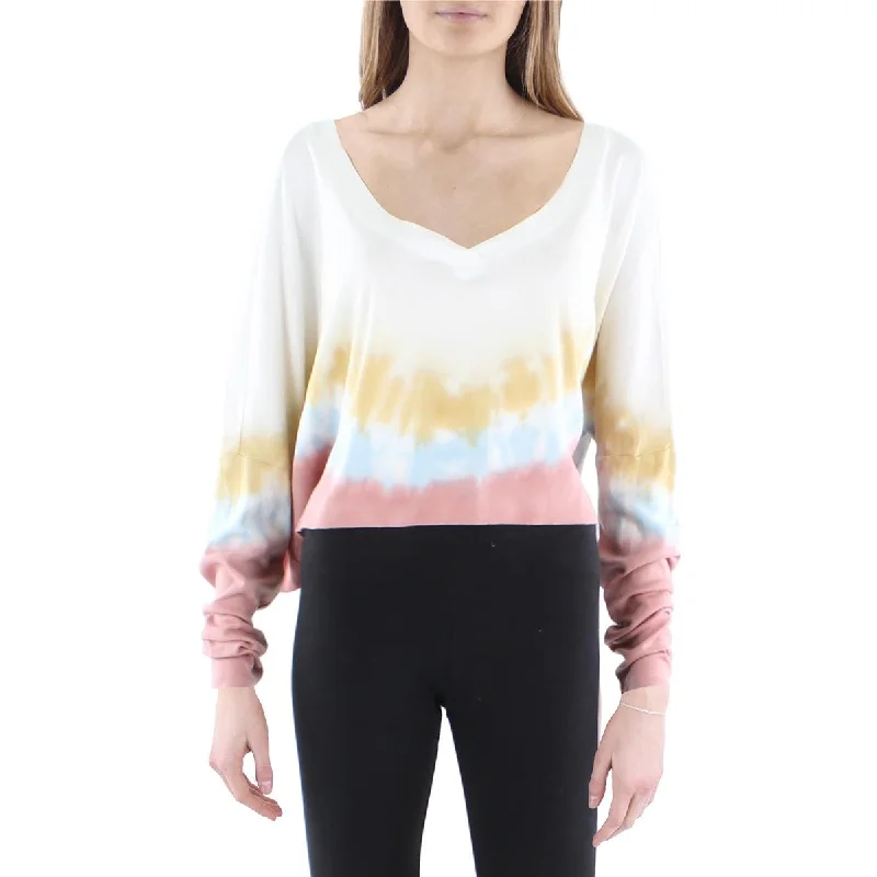 Anthropologie Maronie Womens Tie Dye Cropped T-Shirt Print Jacquard Patchwork