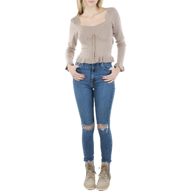 ASTR the Label Womens Knit Ruffled Pullover Sweater Ruffle Sleeve Feminine
