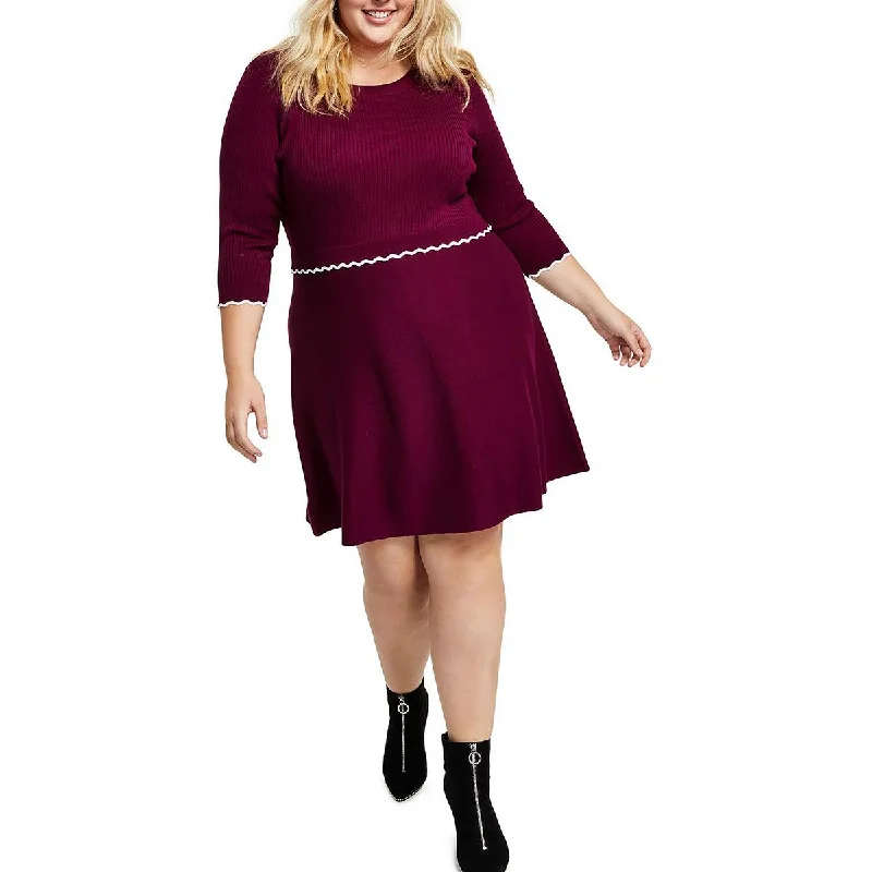 BCX Womens Plus Scalloped Pullover Sweaterdress Cold Shoulder Design