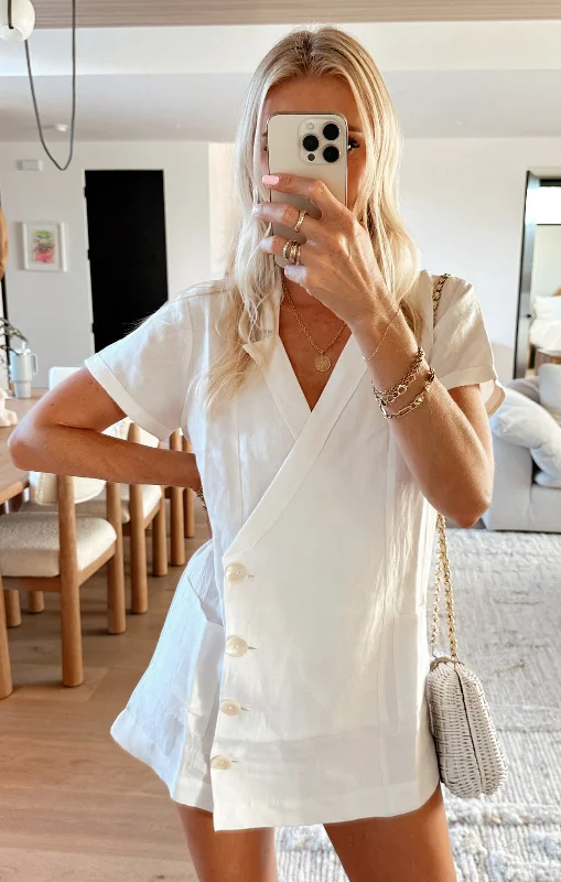 Bicoastal Blazer Romper ~ White Linen Women's Simple Jacket