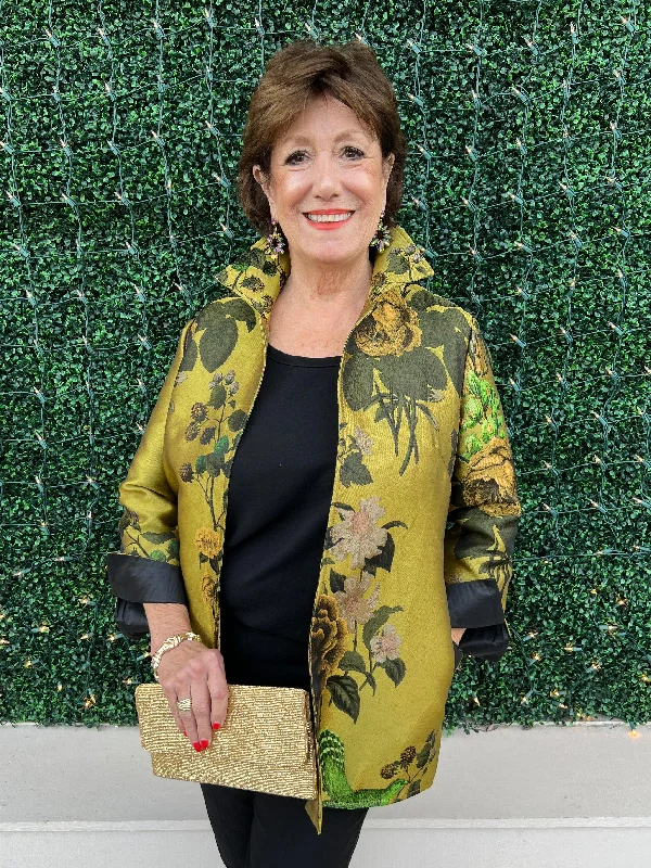 Bird Floral Blazer Jacket Front Pockets Side Pockets Patch Pockets